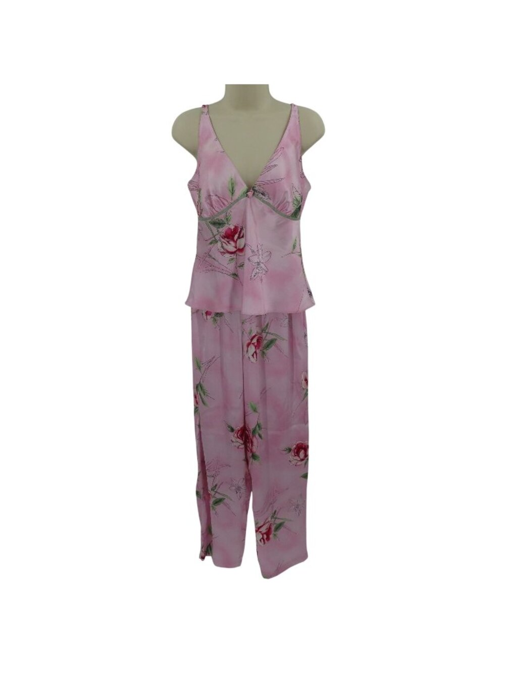 Gilligan & OMalley Women Small Pink Rose Flower V Neck Tank Top Pants Pajama Set